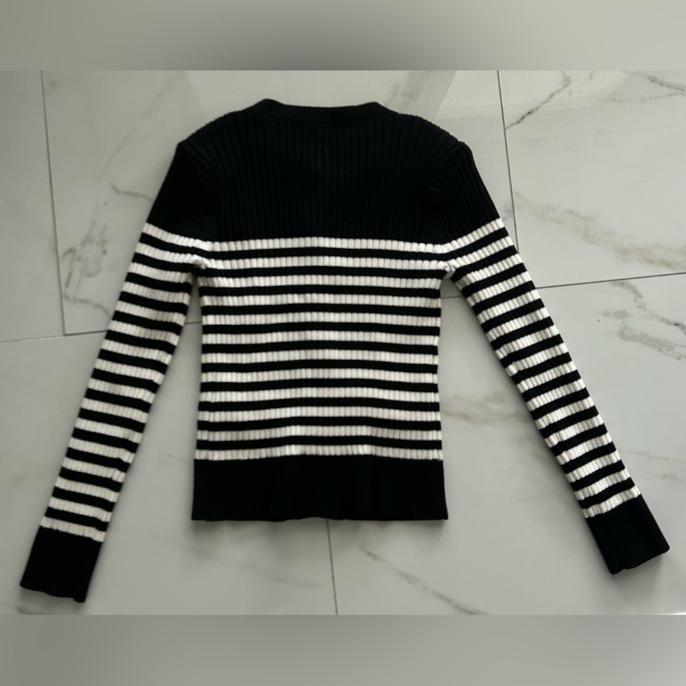 Black and White Striped Ribbed Cardigan - Picture 3 of 6